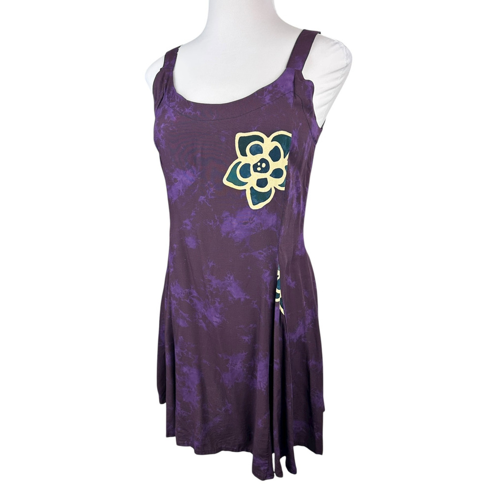 NWT Hary Dary Purple Rayon Sleeveless Dress Large Floral Flowy Beach Vacation - Picture 7 of 12